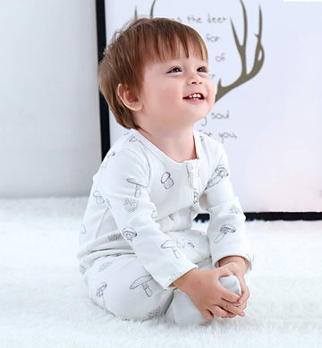 Owlivia Organic Cotton Baby Pajamas, Boys Girls Zip Front Sleep 'N Play, Footed Sleeper, Long Sleeve(6-12 Months, Gray Mushroom