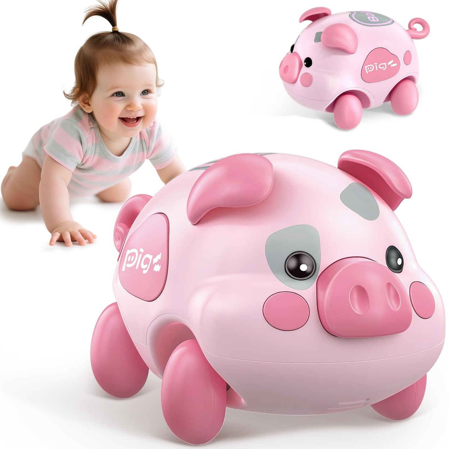 Baby Musical Toy for 6-12-18 Months, Musical Piggy Toy for Toddler 1 Year old Baby Girl, Infant Crawling Light Music Toys for Tu