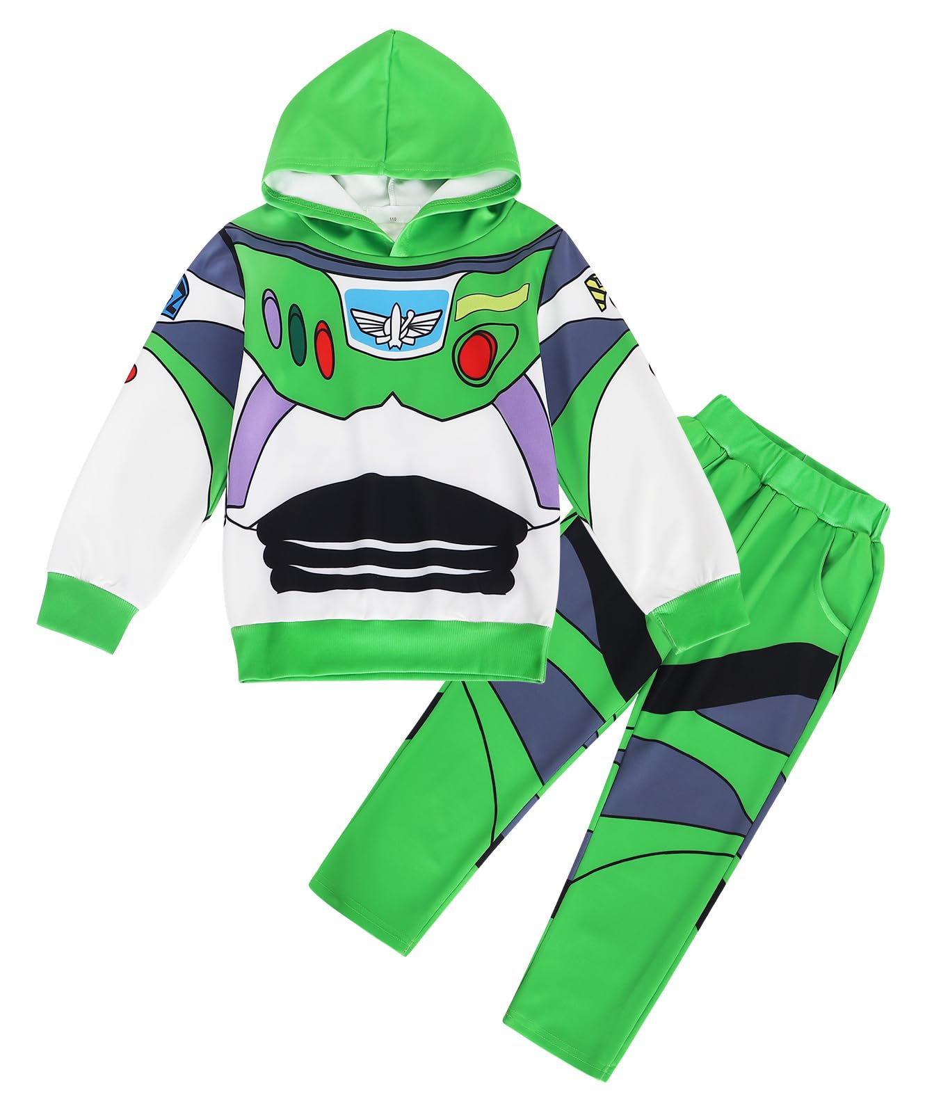Eledobby Buzz Lightyear Costume For Boys Sweatshirt+Pants Set Kids Halloween Outfit Boy Costumes Hoodie Green Size 9-10 Years