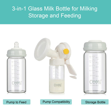 Comi Wide Neck Glass Breastmilk Collection N Storage Bottle, 6 Packs, 8Oz With Screw Ring Sealing Disk; Re-Markable Sealing Disc