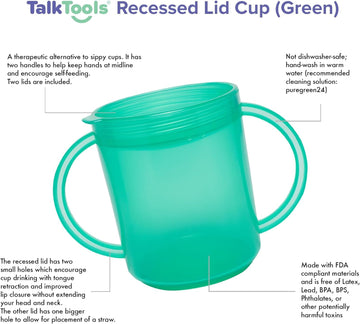 Talktools Recessed Lid Cup With Handles - Leak Proof | Promotes Oral Motor Skills, Lip Closure, And Self Feeding | Alternative T