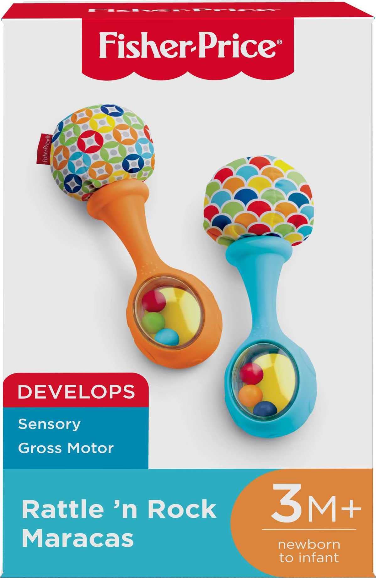 Fisher-Price Baby Newborn Toys Rattle n Rock Maracas, Set of 2 Soft Musical Instruments for Babies 3+ Months, Blue Orange