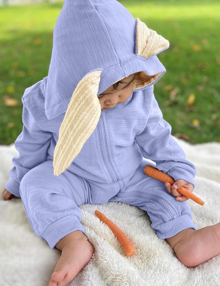 Agqt Baby Boys First Easter Outfit Halloween Bunny Costume Bunny Ear One Piece Romper Bodysuits Hoodie Outfit Light Blue Size 12