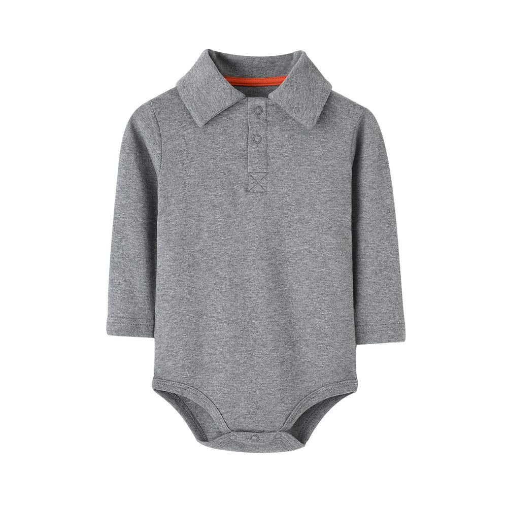 Teach Leanbh Infant Baby Polo Bodysuit Cotton Long Sleeve Pure Color Shirt 3-24 Months (18 Months, Grey)