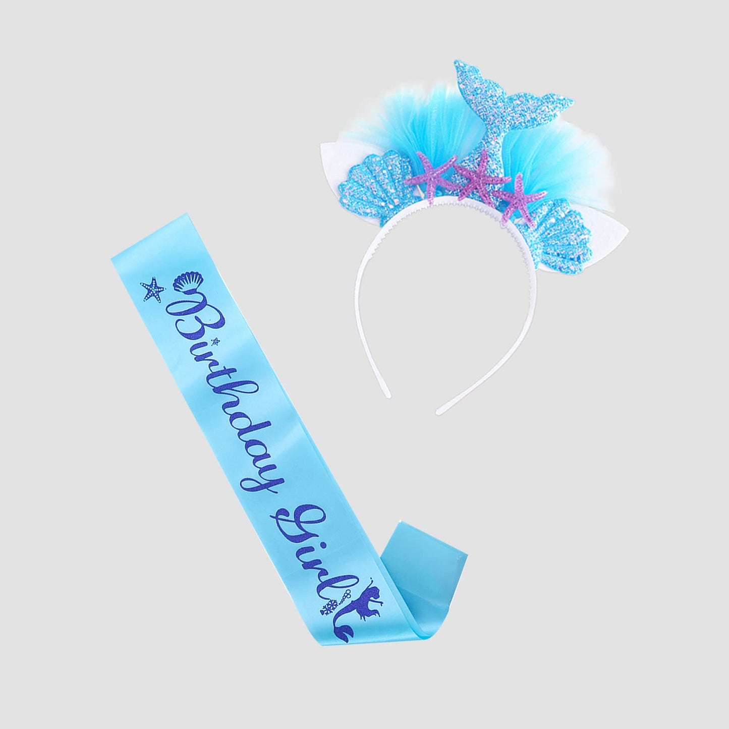 Doctor Unicorn Birthday Girls Mermaid Outfit Set Costume Tutu Skirt Dress, Mermaid Birthday Shirt, Headband & Satin Sash (Blue/P