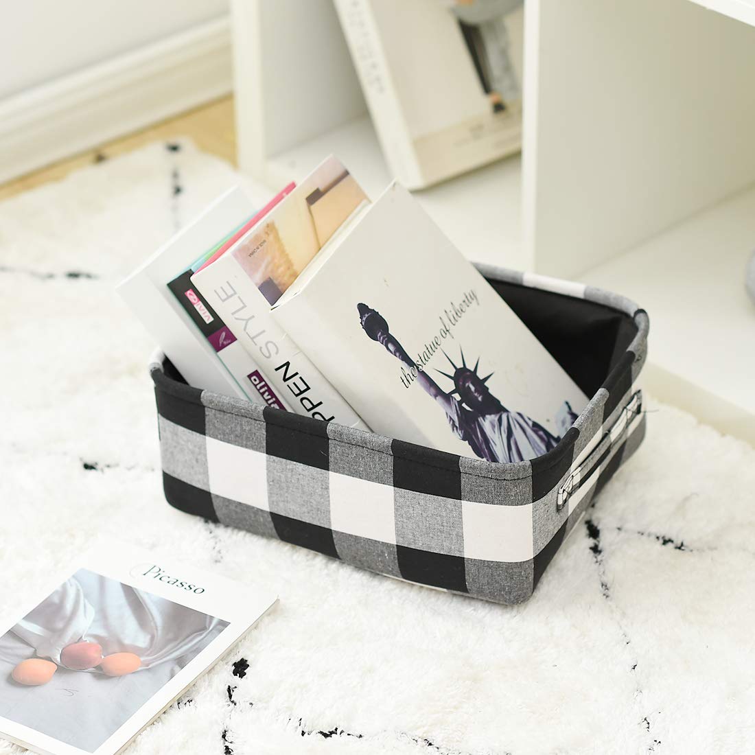 Inough Christmas Buffalo Plaid Storage Basket Low Gifts Baskets Christmas Basket For Kids Collapsible Toy Basket Farmhouse Decor