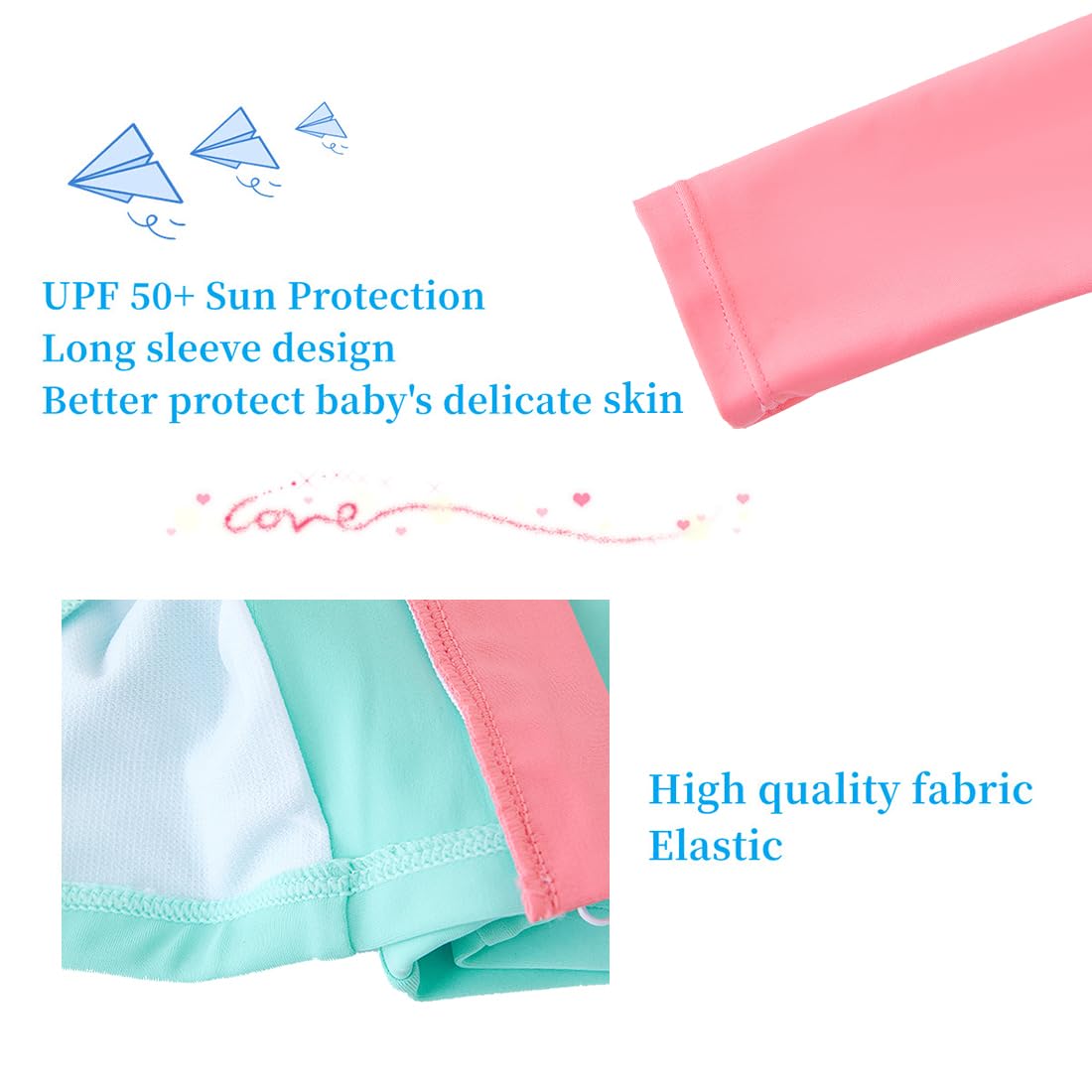 Umelok Infant Swimwear Girls One Piece Full Zip With Long Sleeve Upf 50+ Sun Protection Swimsuit Pink Green,3M