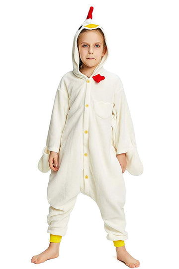 Canasour Chicken Onesie Kids Animal Rooster Halloween Cosplay Costume For 6-8 Years Girls Unisex Outfuit One Piece Hooded Soft P