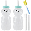 Honey Bear Straw Cups, Juice Bear Bottle Drinking Cup Long Straws with 4 Flexible Straws & Cleaning Tools, 8-Ounce Therapy Sippy
