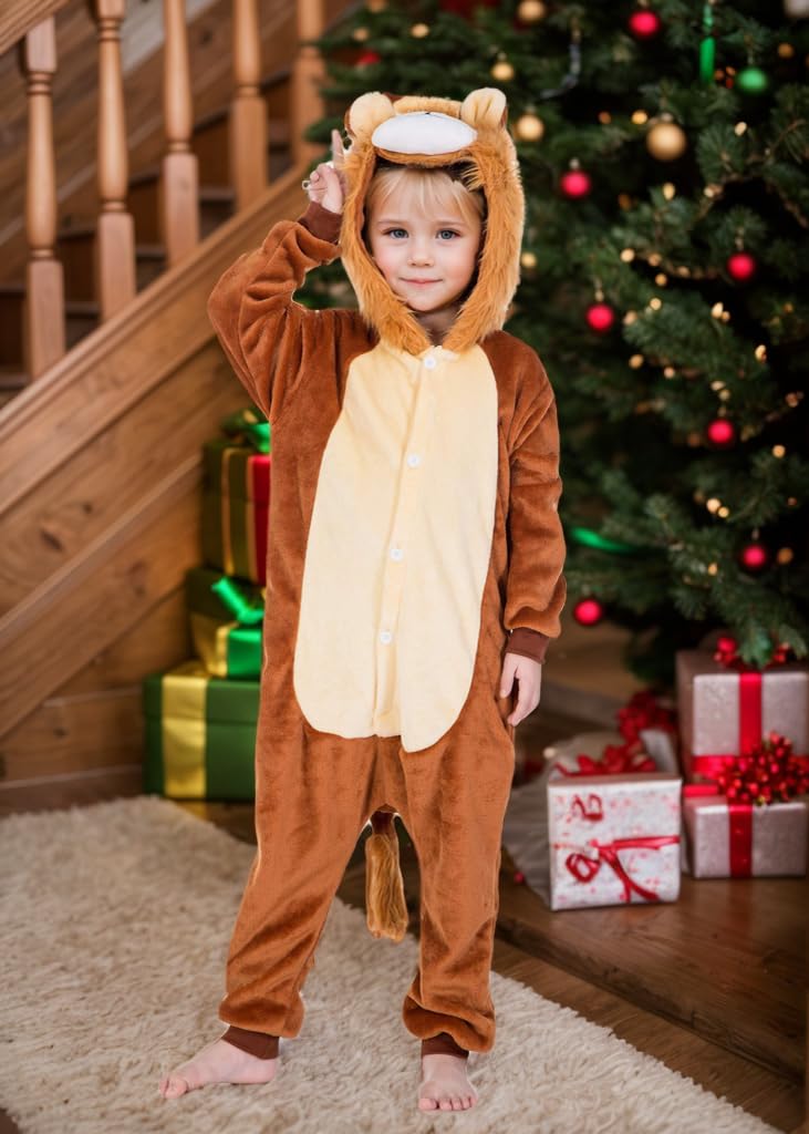 Yolsun Kids Lion Animal Halloween Costume, Deluxe Kids Onesie Dress Up For Boys&Girls