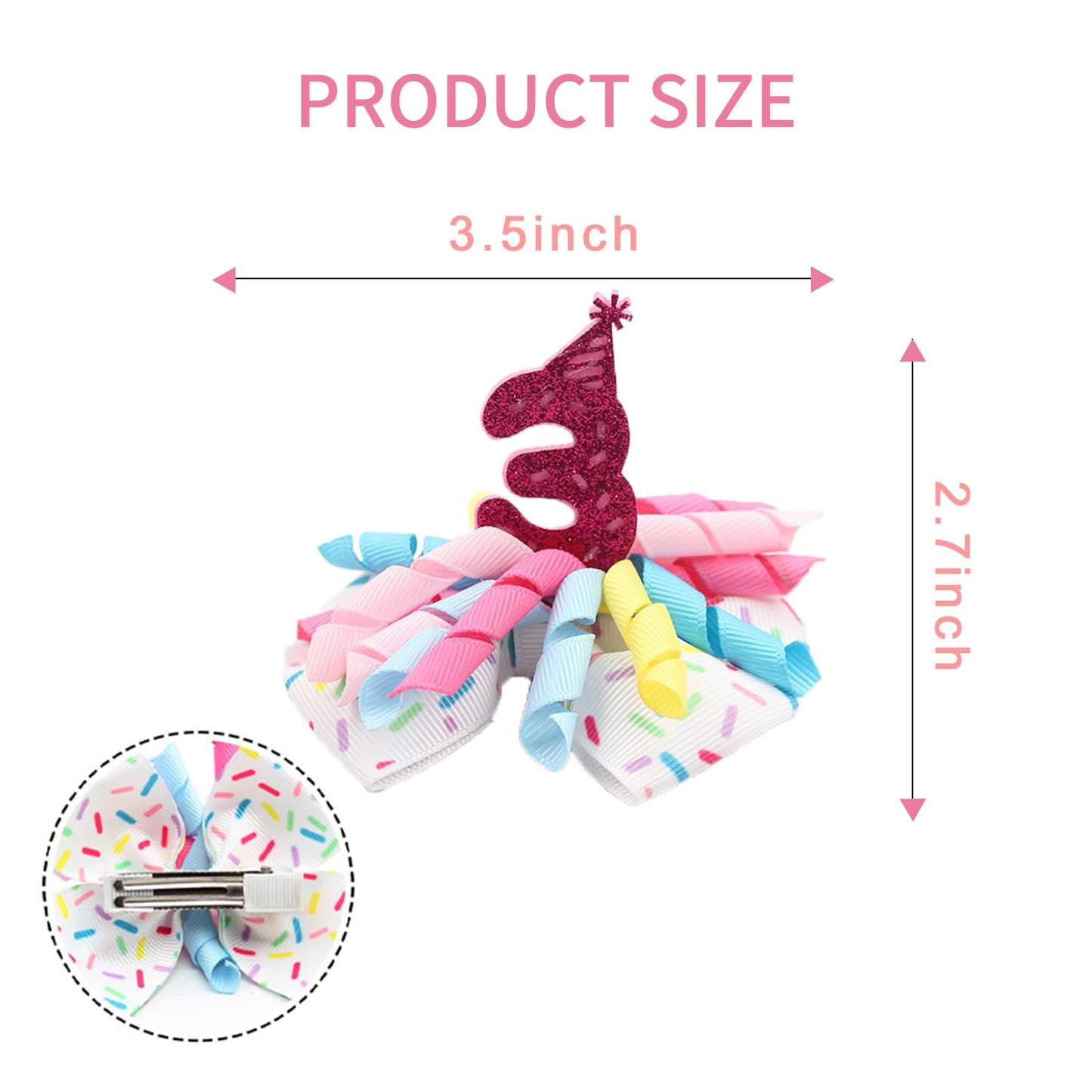 Birthday Hair Clips For Baby Girls - 2Pc Curly Ribbon With Deep Red Number Bow Hair Clips For 3Rd Birthday Baby Bow Party Decora