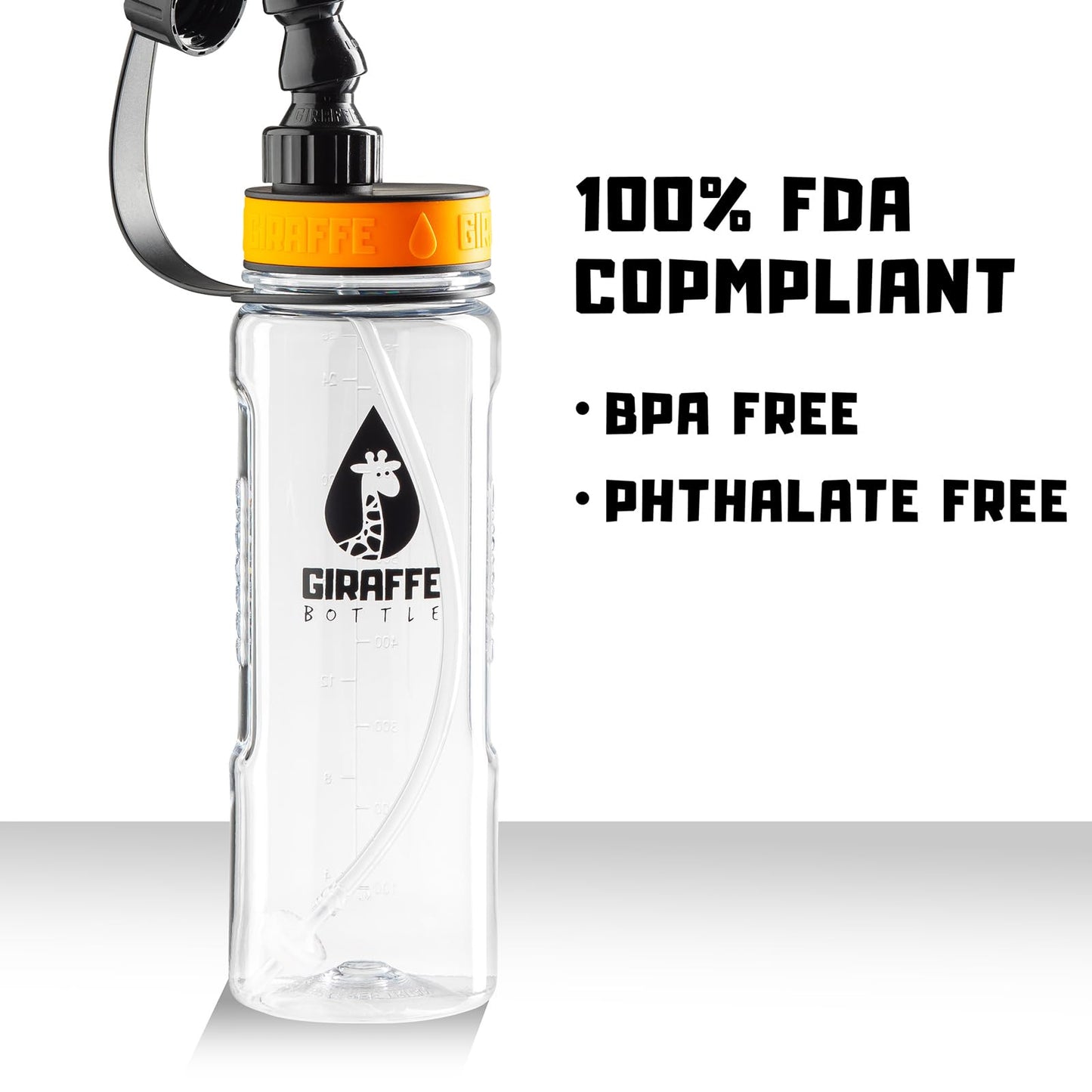 Giraffe Bottle Tower Hands Free Drinking System, Clear Tritan Bottle (Length 15 In / 38 Cm)