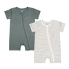 Teach Leanbh Baby Boys Or Girls 2 Pack Pajamas Cotton Short Sleeve Zipper Romper Jumpsuits Sleep And Play 3-24 Months (Grey, 12-