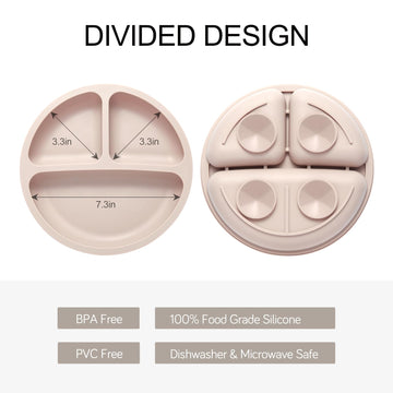 Eascrozn Toddler Plates, 3 Pack Divided Suction Plates For Baby, Food Grade Silicone Baby Plates, Bpa Free, Non-Slip, Baby Led W