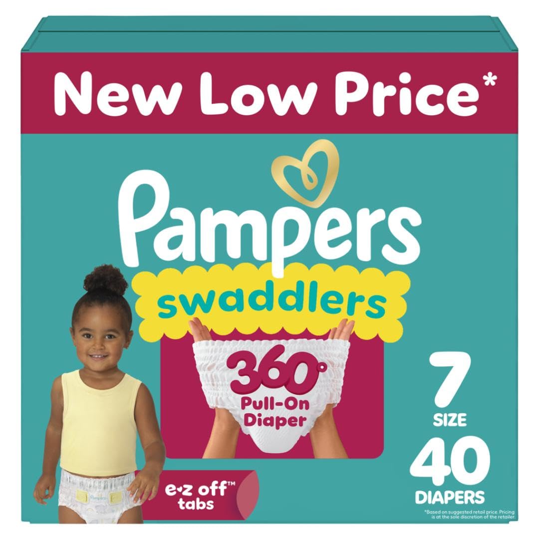 Pampers Swaddlers 360 Pull-On Diapers, Size 7, 40 Count for up to 100% Leakproof Skin Protection and Easy Changes