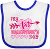 Inktastic My First Valentine 'S Day With Pink Heart And Arrow Baby Bib White And Royal 39970