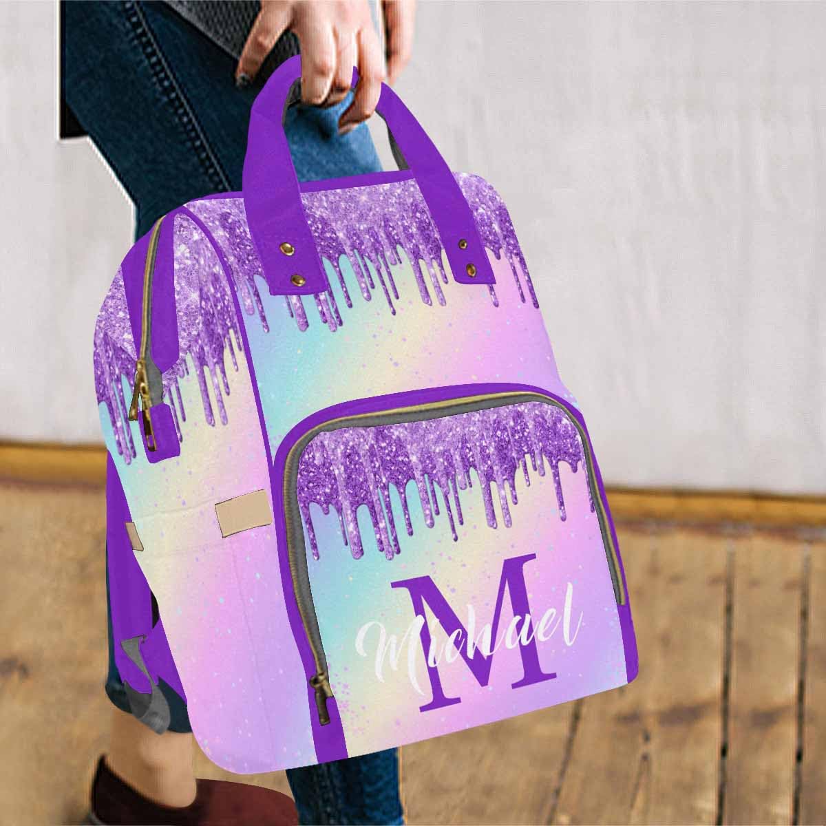 Artsadd Customized Mother'S Day Diaper Bags, Personalized Rainbow Color Backpack With Name For Women Birthday Custom Nursing Bag