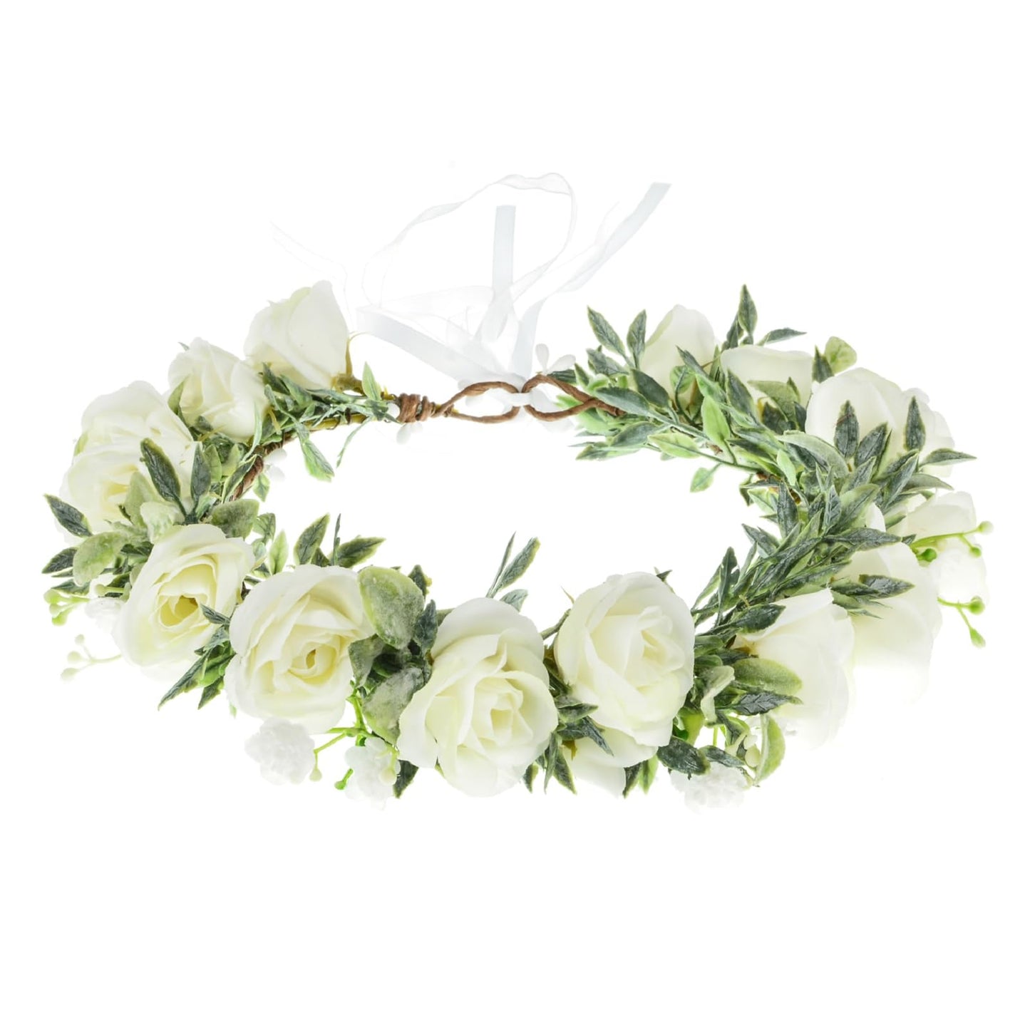Funsveta Baby Girls Flower Crown Headpiece Boho Little Wreaths for Weddings, Family Photography (Flower White)