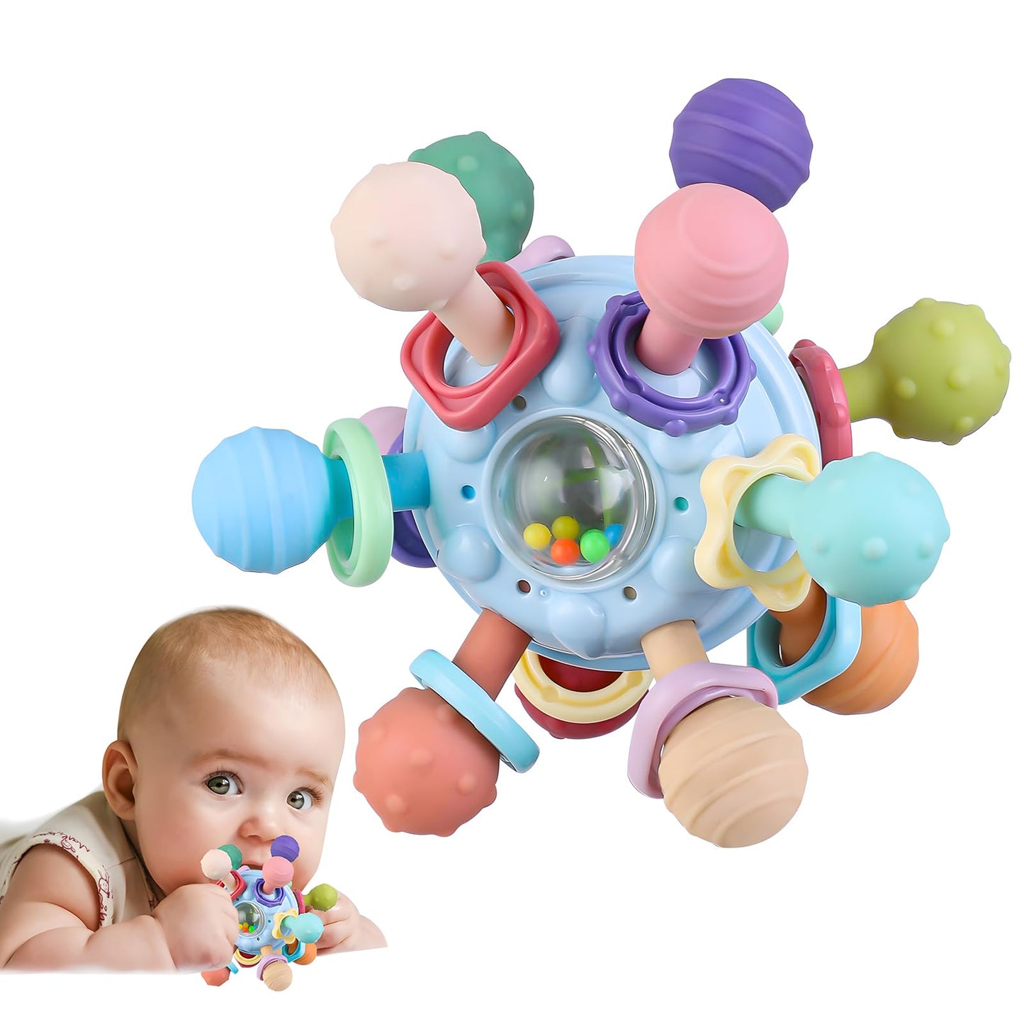 Baby Teething Toys, Baby Teether Montessori Sensory Toys for 0-6 6-12 Months, Boy Girl Gifts for Infant Newborn Toddler 0 3 6 9
