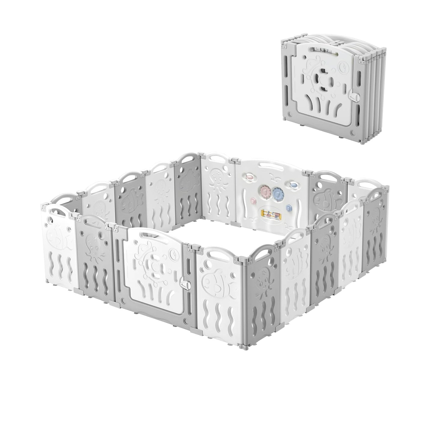 Albott Baby Fence Kid Playpen 18 Panel Albott Play Yard - Foldable Kids Safety Activity Center Playard Safety Lock Gate,Adjustab