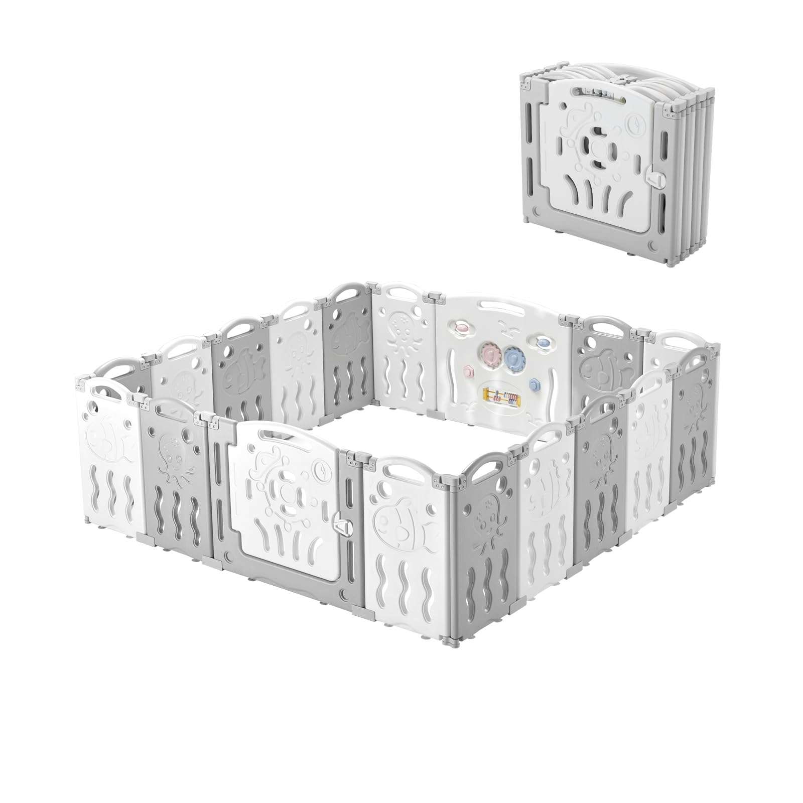 Albott Baby Fence Kid Playpen 18 Panel Albott Play Yard - Foldable Kids Safety Activity Center Playard Safety Lock Gate,Adjustab