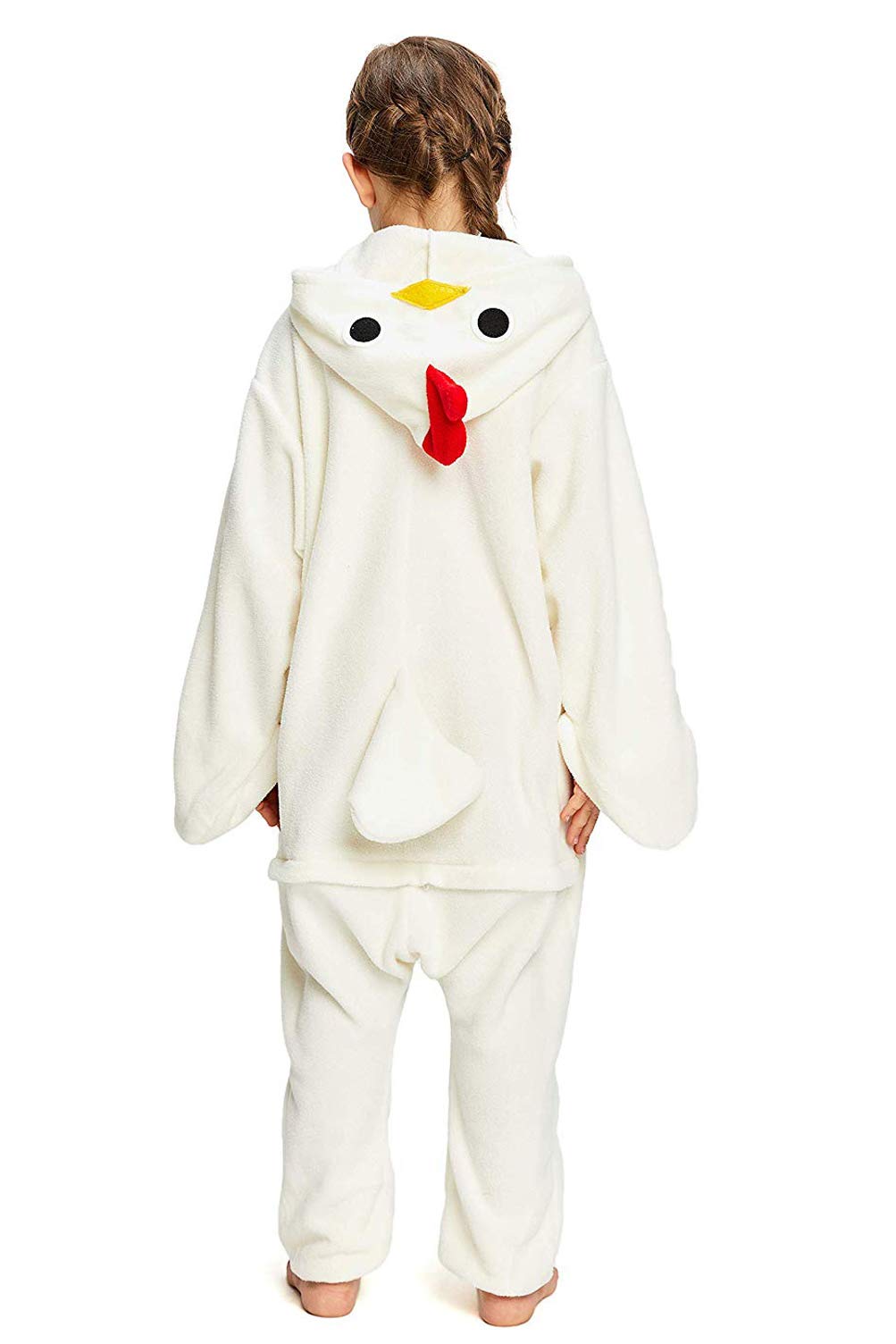 Canasour Chicken Onesie Kids Animal Rooster Halloween Cosplay Costume For 6-8 Years Girls Unisex Outfuit One Piece Hooded Soft P