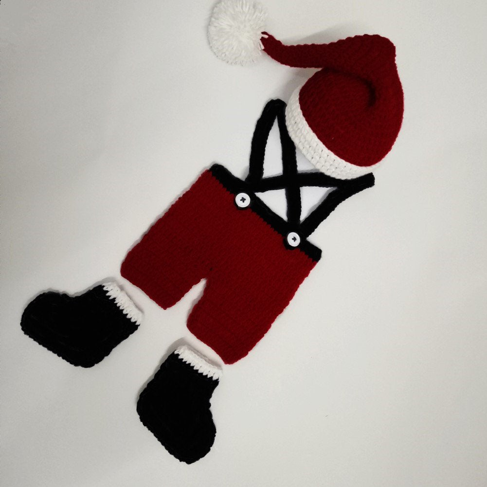 Sunbaby Newborn Baby Christmas Santa Knitted Crochet Photography Prop Costume Outfits (Rompers), Medium
