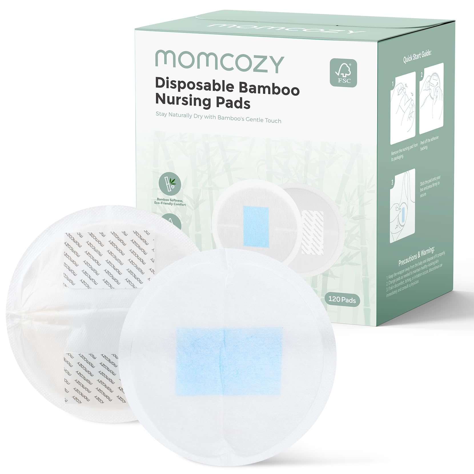 Momcozy Bamboo Disposable Nursing Pads, Advanced Blue Core For Ultra-Absorbent, Leakproof & 3D Design, Biodegradable For Sensiti