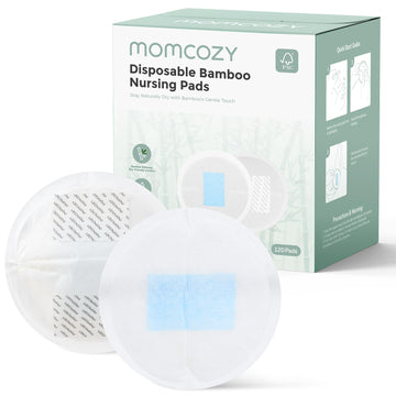 Momcozy Bamboo Disposable Nursing Pads, Advanced Blue Core For Ultra-Absorbent, Leakproof & 3D Design, Biodegradable For Sensiti