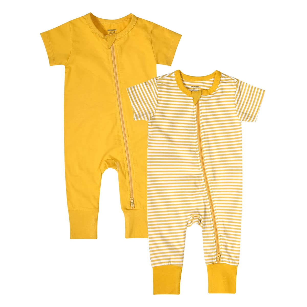 Teach Leanbh Baby Boys Girls 2-Pack Romper Jumpsuits Cotton 2 Way Zipper Short Sleeve Footless Sleep And Play 3-24 Months (Yello