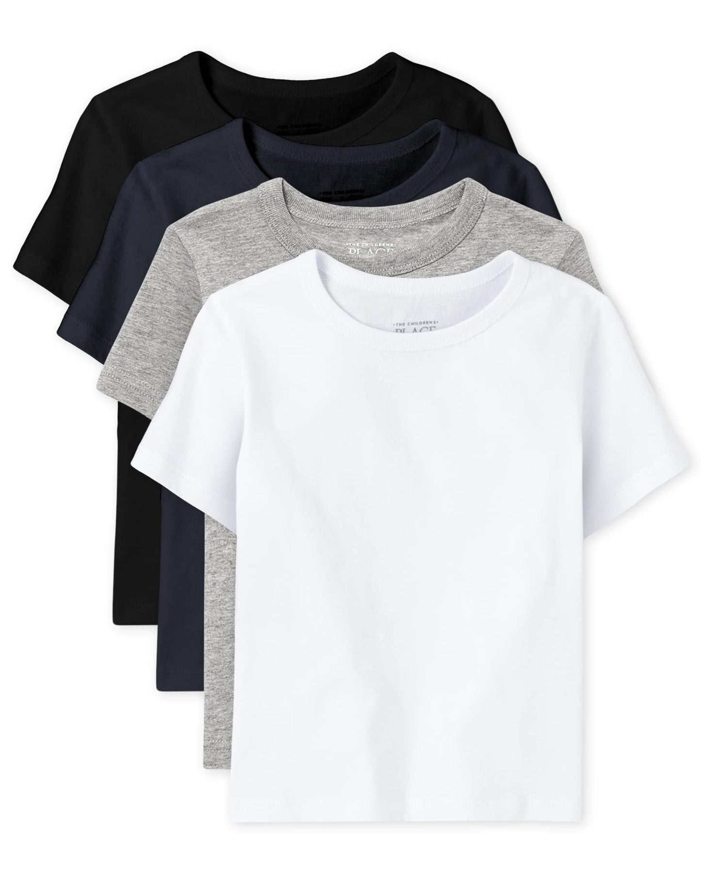 The Children'S Place Baby Boys And Toddler Short Sleeve Basic Layering T-Shirt T Shirt, Black/New Navy/Smoke/White 4 Pack, 4T Us