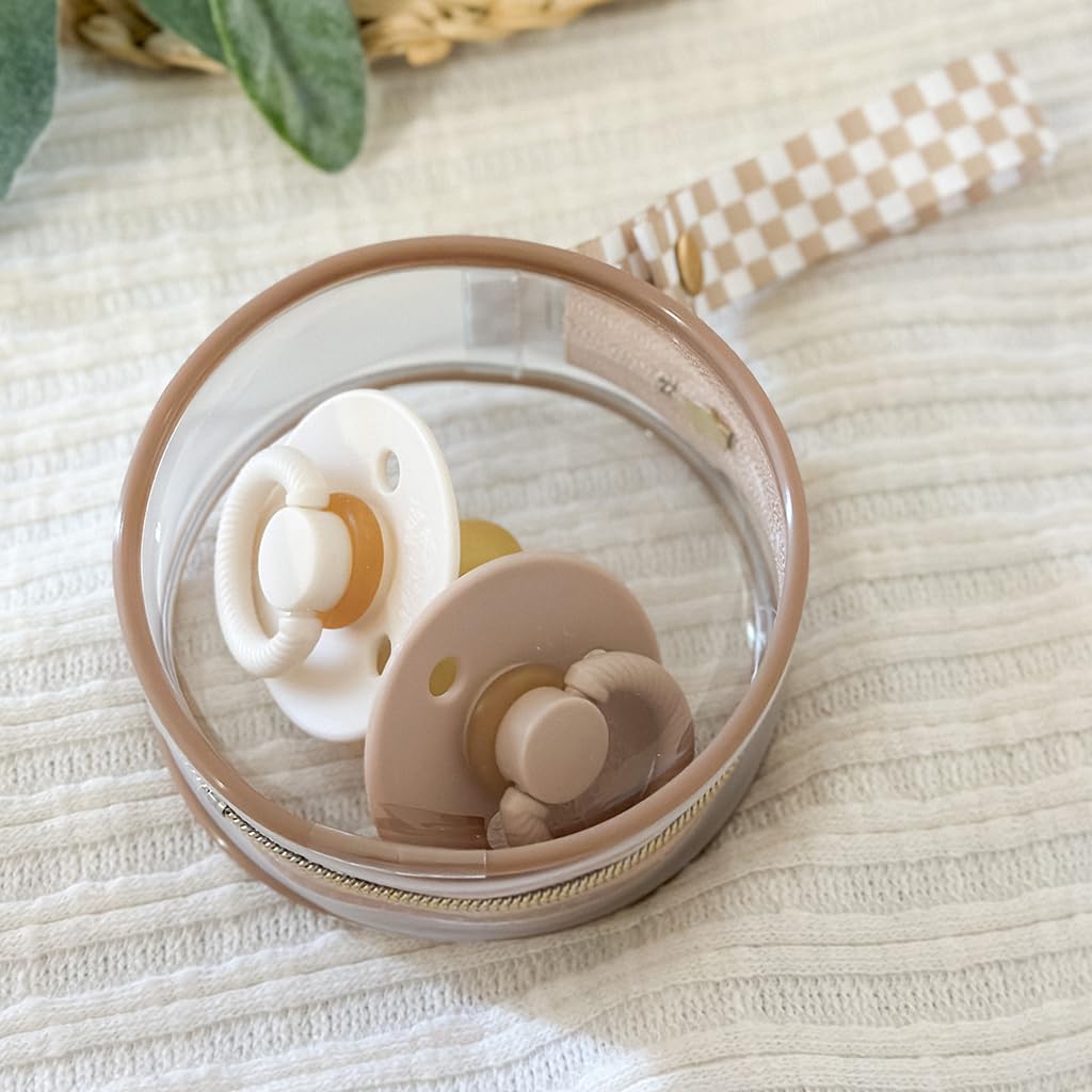 Itzy Ritzy Clear Pacifier Case With Handle - Pacifier Pod Easily Attaches To Diaper Bag Or Purse; Holds 2 Pacifiers; Taupe
