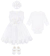 Lilax Baby Girl Newborn Christening Baptism Lace White Dress Gown 4 Piece Deluxe Set (White, 0-3 Months)
