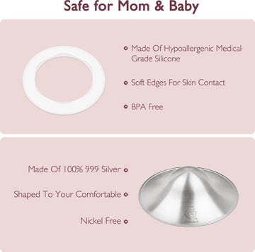 Boboduck The Original Silver Nursing Cups - 999 Silver Nipple Covers Breastfeeding - Protect And Soothe Sore Nipples - Breastfee
