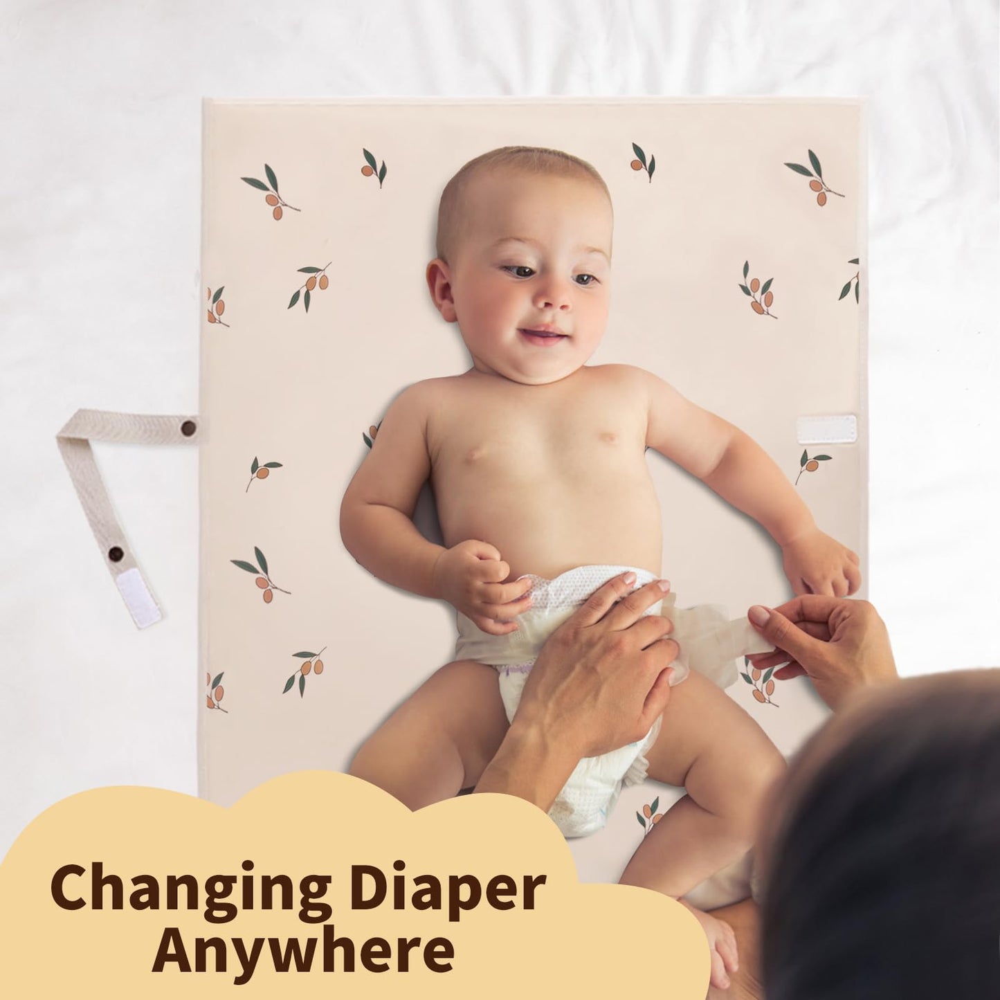 Vegan Leather Portable Changing Pad - Waterproof Compact Baby Changing Mat - Foldable Travel Diaper Changing Pad, Newborns (Oliv