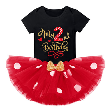 Ibtom Castle Kids Birthday Party Summer Clothing For Newborn Polka Dots Top+Sequins Skirt+3D Ear Princess Father 'S Day Mother '