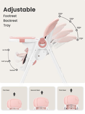 Babilous Convertible High Chairs For Babies And Toddlers, Foldable High Chair With Adjustable Backrest, Footrest And Tray, Baby