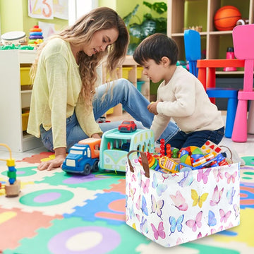 Fxocshe Rectangular Butterfly Basket,Girls Basket, Foldable Waterproof Cute Storage Basket,Kids Storage Bin,Toy Gift Organizer,G