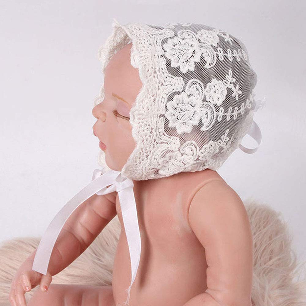 Baby Bonnet Lace Floral Sun Hat With Ribbon Tie Photo Prop Beanie Cap For 0-18M Baby Girls