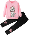 Retsugo Toddler Girls Clothes 2 Piece Girls Cat Outfit Kitten Sweater Crewneck Sweatshirts And Paw Print Cat Pants Leggings Pink