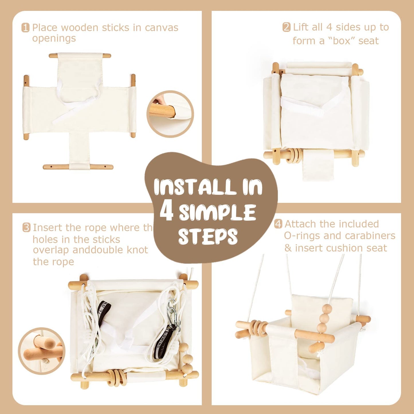 Baby Swing Outdoor Indoor Toddler Swing Seat With Safety Belt, Canvas Hanging Swings Outside Tree Swing Great Gift For Baby Boys