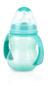 Nuby 3-Stage Wide Neck No Spill Bottle with Handles and Non-Drip Juice Spout, 3 Months, 8 Ounce, Teal
