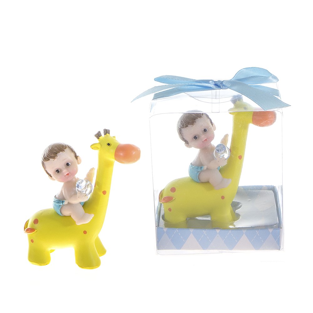 Lunaura Baby Keepsake - Set of 12 Boy Baby Holding Pacifier Sitting on Giraffe Favors - Blue
