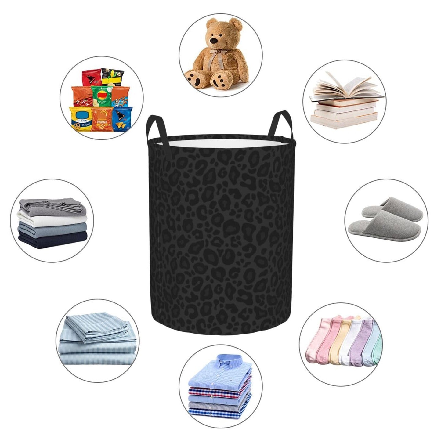 Gbuzozie Animal Leopard Print Round Laundry Hamper Storage Basket Toys Clothes Organizer Bin For Home Bathroom Bedroom Dorm Nurs