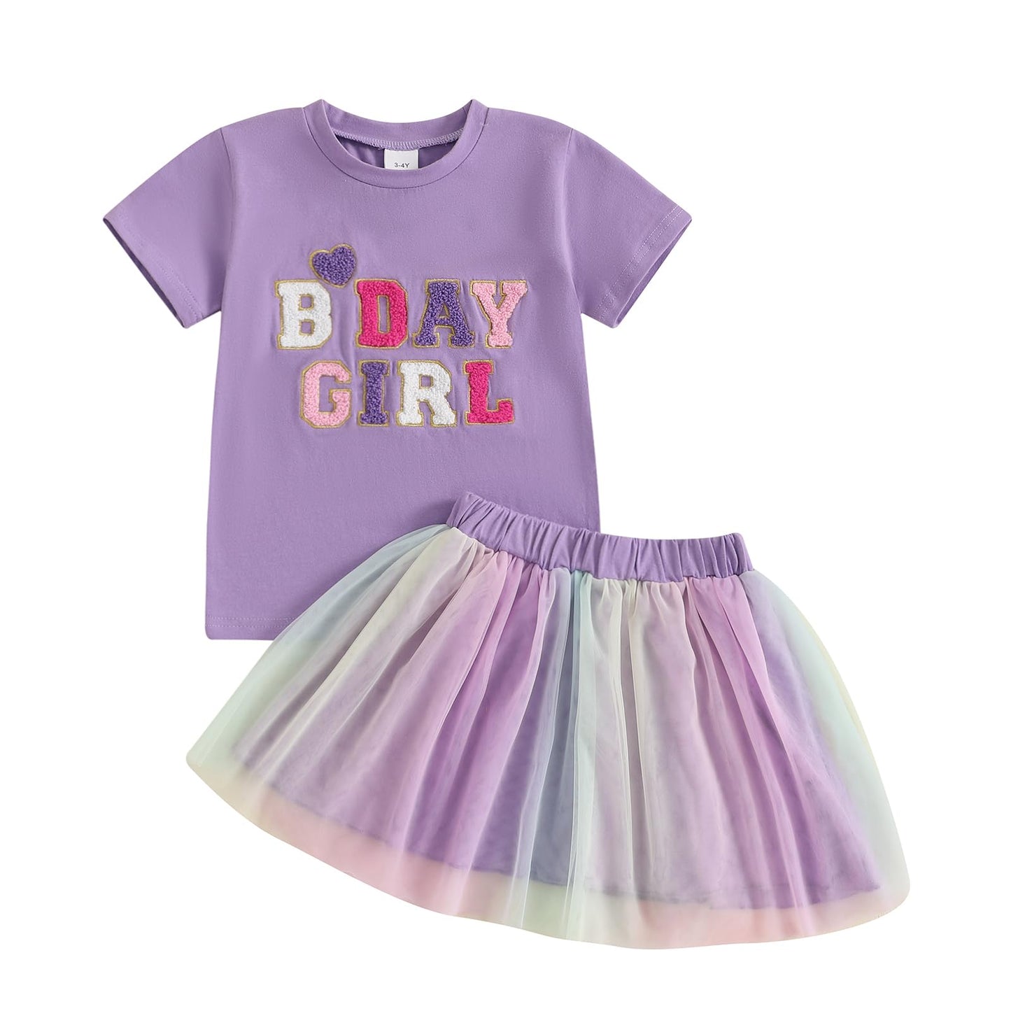 Kayotuas Toddler Baby Girl Birthday Outfit: T Shirt & Tutu Tulle Skirt Set - Happy Birthday Dress Clothes for Girls (Purple, 7-8