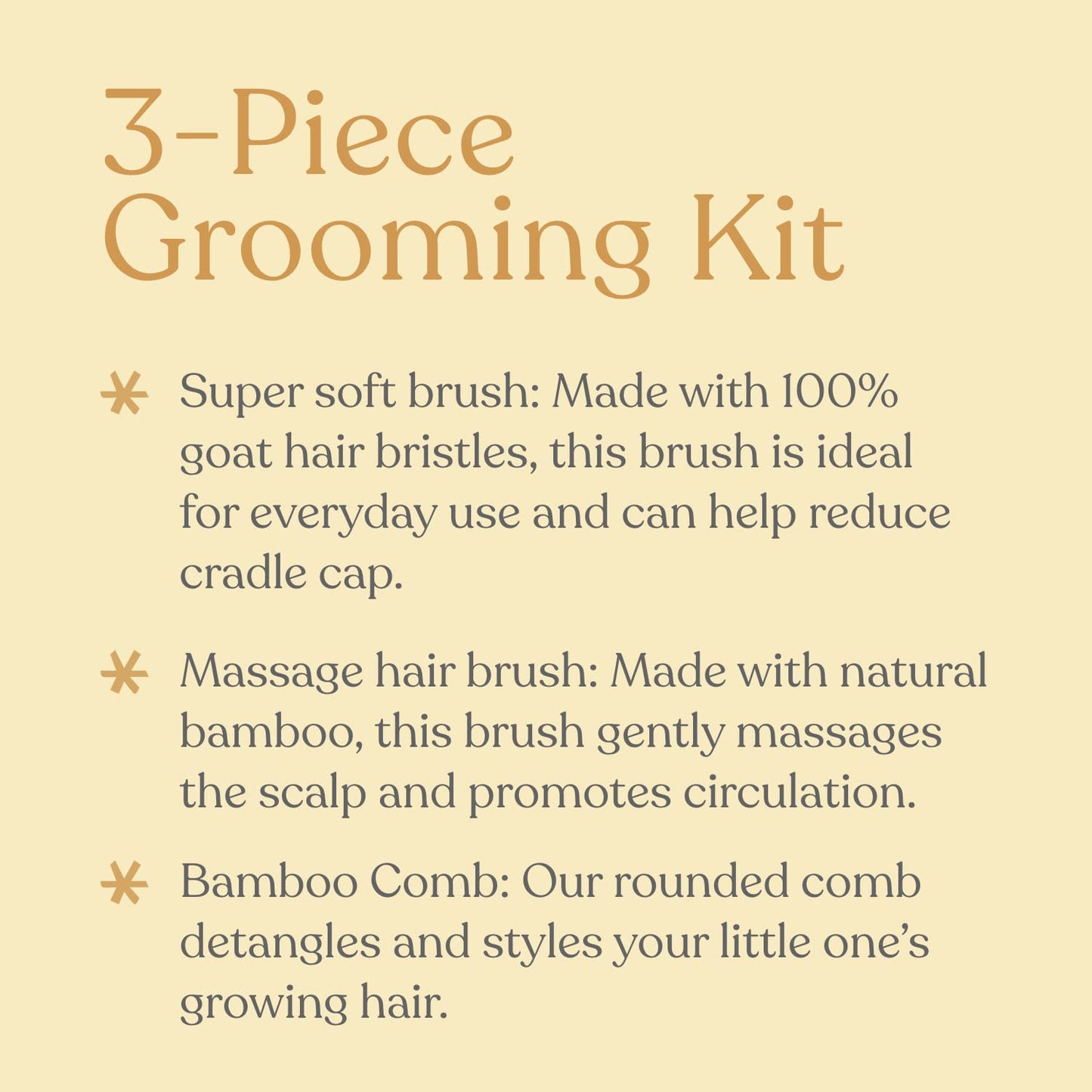 Ellaola Natural Bamboo Hair Brush & Comb Set, 3 Piece - Cradle Cap Brush, Massage Hair Brush, Bamboo Comb For Toddlers, Newborns