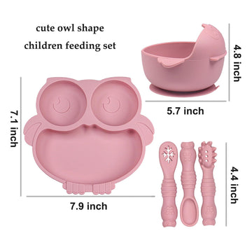 Owl Shape Silicone Baby Feeding Set, Toddler Suction Plates And Bowls Set With Spoons, Kids Silicone Dinnerware Set Eating Utens