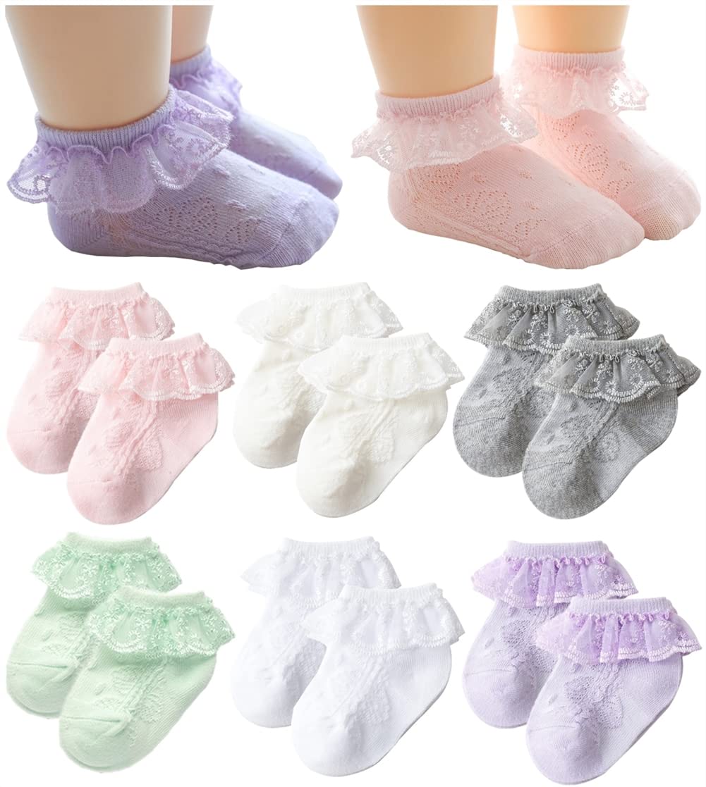 Qandsweet Baby Girls' Eyelet Flower Socks Ankle Sock For Newborn Infant Toddlers Kids (2-4 Years, A-6 Colors)
