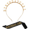 Zonon Birthday Headbands Birthday Satin Sash And Tiara Happy Birthday Crown Party Favor Decorations For Girls Women (Gold)