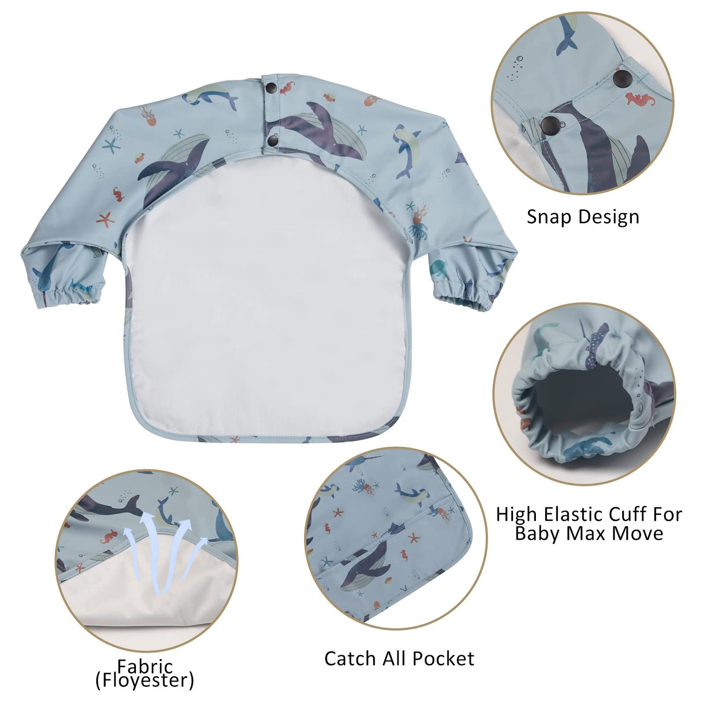 Halaa Vauva Long Sleeve Baby Bibs For Toddlers, Waterproof, Mess Proof, Coverall, Easy Clean Outfit Baby Smock With Food Catcher